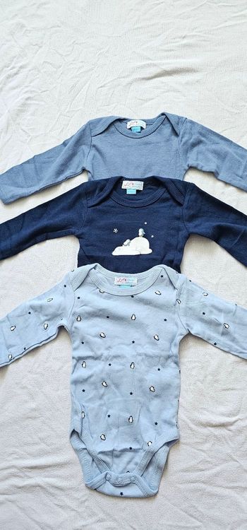 Lot de 3 bodies bébé à manches longues – Neufs – Thème hiver / pingouins