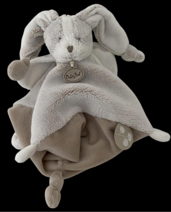 ❤️B4799 Doudou Plat Mouchoir Lapin Toudoux BABY NAT Babynat Cape Gris Beige Blanc - photo numéro 4