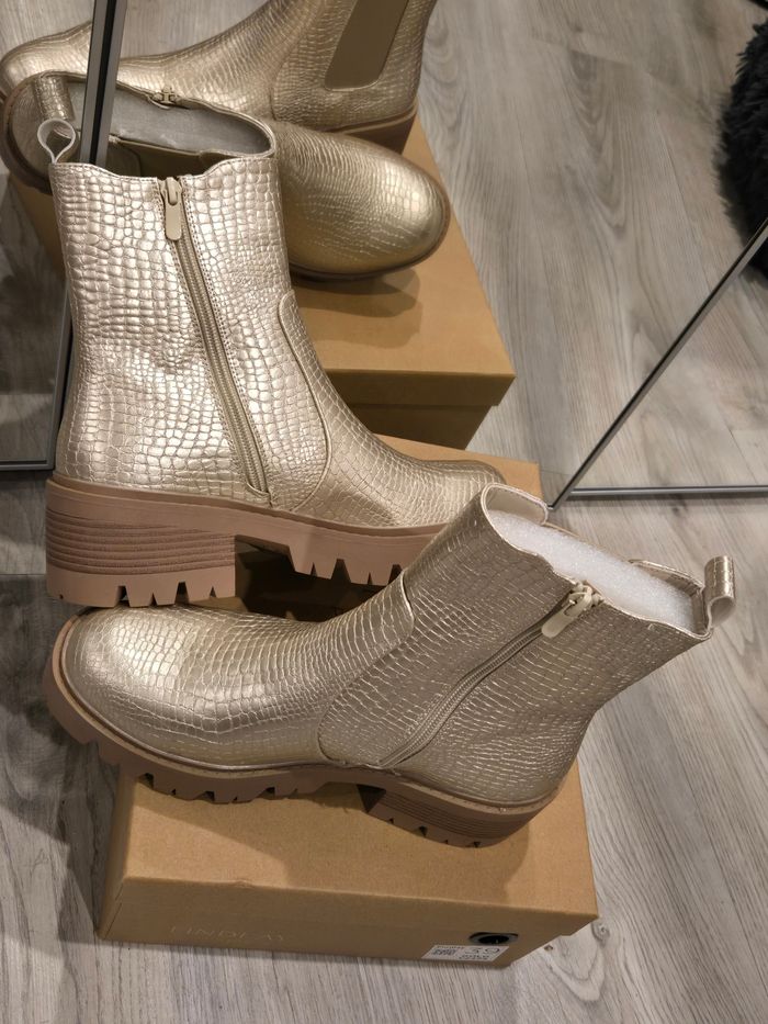 Bottines Chelsea dorées simili croco P39 Findlay neuves - photo numéro 4