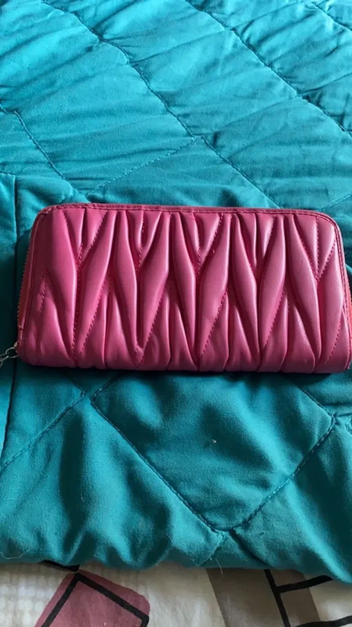 porte feuille rose matelassé zip