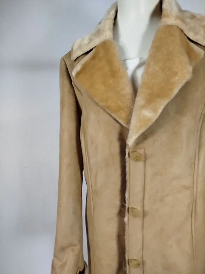 Manteau mi-long femme en fausse fourrure - Veste longue effet daim - Très chaud - Pièce Vintage A266 - photo numéro 4
