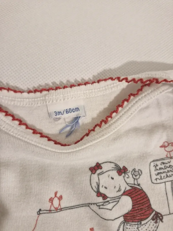T-shirt manches courtes motif fillette pêcheuse blanc 3 mois (60 cm) Petit bateau - photo numéro 4