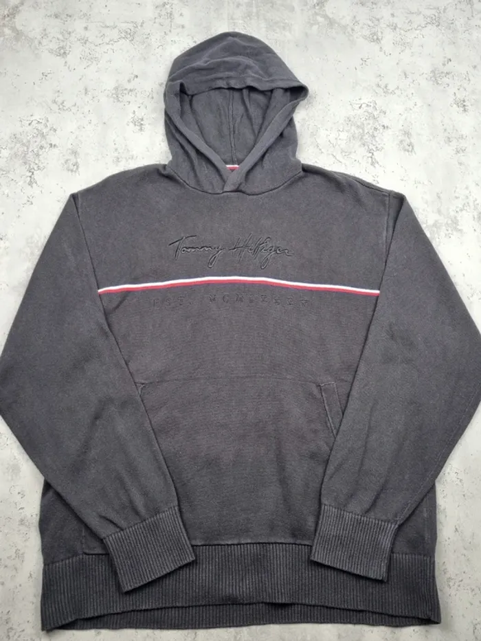 Sweat à capuche Tommy Hilfiger noir – Taille L Homme (mesures en photos) - photo numéro 3