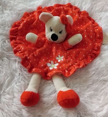 Doudou souris plat rond rose pois blanc- Fleurs - Kimbaloo