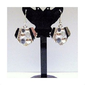 Boucles D'oreilles Pendantes Métal Argenté & Email