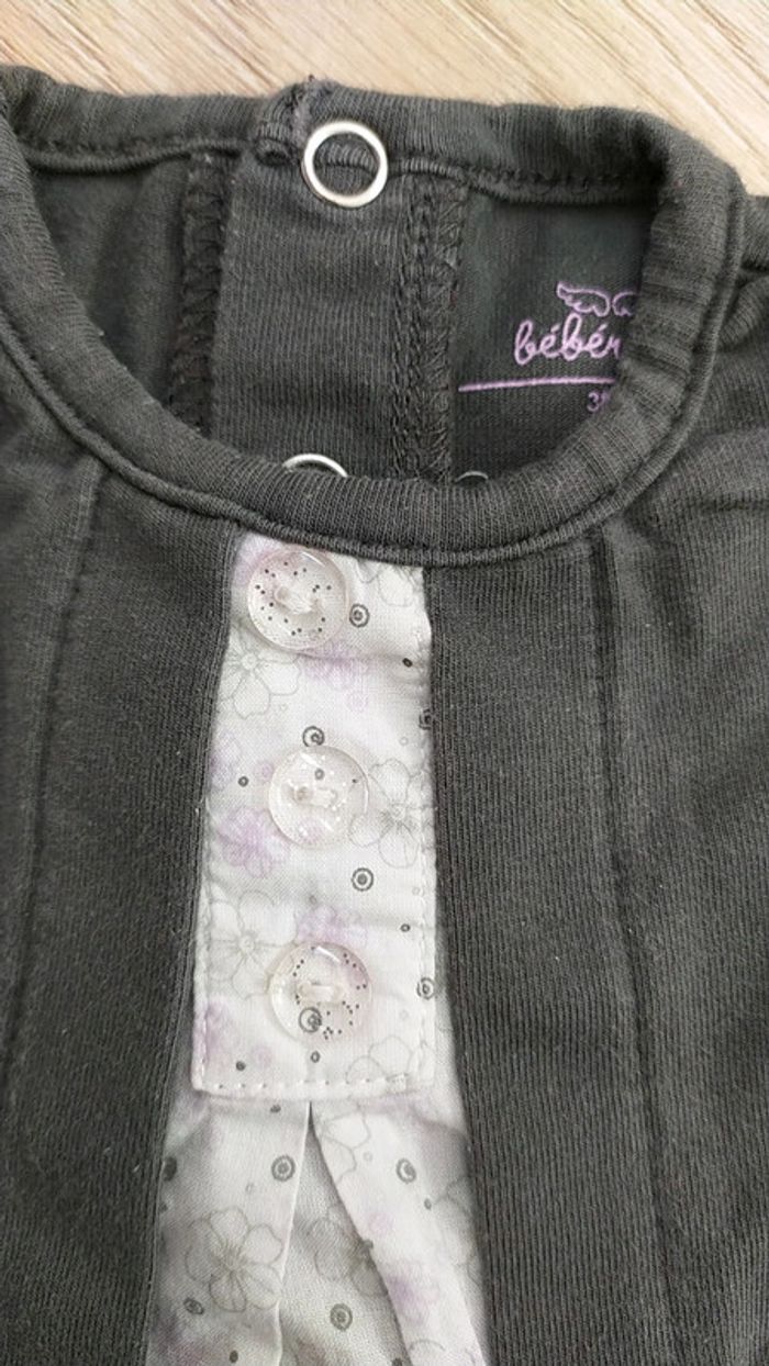 T-shirt 2 en 1 gris blanc bouton pailette - photo numéro 2