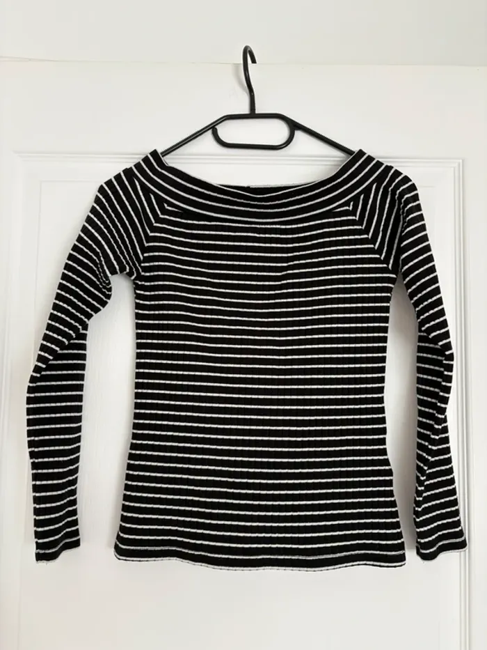 T-shirt manches longues rayé noire et blanche - Style marin