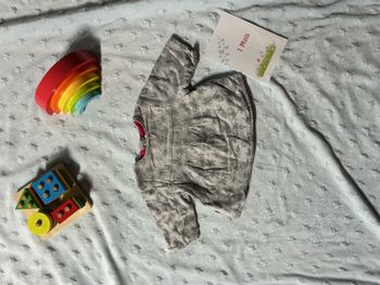 blouse manches longues doublée gris motifs noir ouverture totale au dos 1 mois sucre d'orge