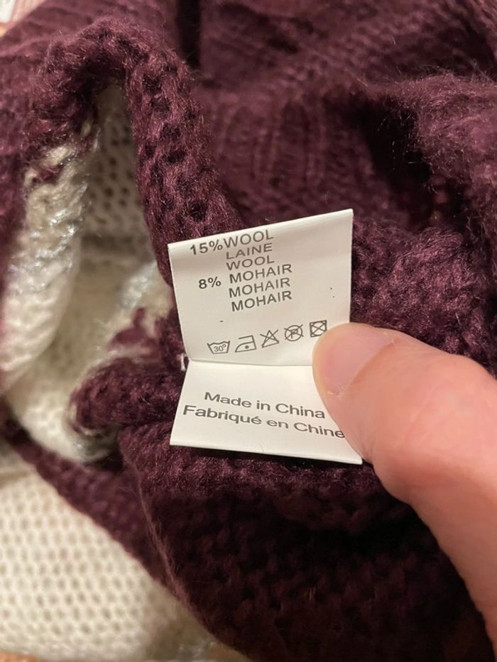 Pull manche longue maille rayure blanc bordeaux corail gris en alpaga neuf comtemplay taille 42 - photo numéro 8
