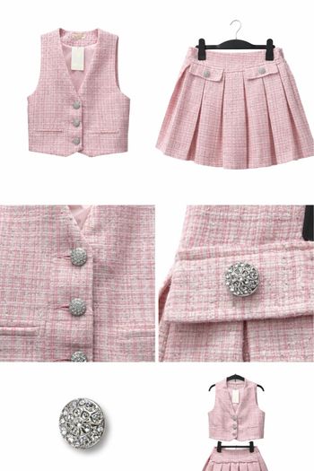 Ensemble fille élégant rose – haut + jupe plissée 💕