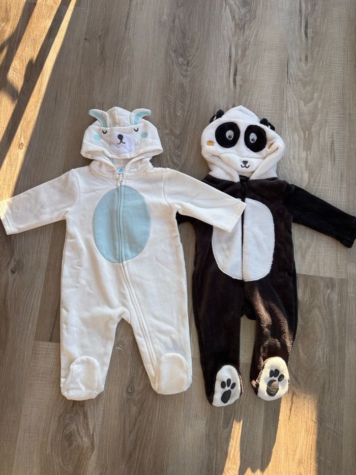 Lot combinaisons ours + panda mixte taille 6 mois