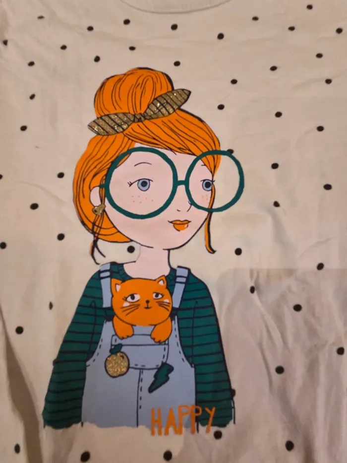 T shirt manches longues a pois happy - photo numéro 2