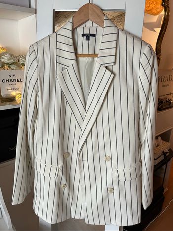 Blazer long blanc à rayures noires Kiabi T38 TBE 🧥