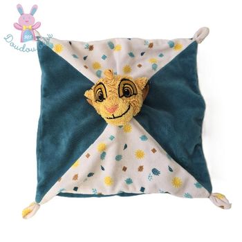 Doudou plat Lion Simba vert blanc feuille soleil Disney
