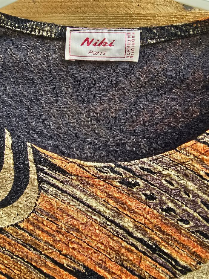 Blouse manche 3/4 imprimé 🍒vintage 70 Niki fabriqué en France m🍒taille 38 - photo numéro 6
