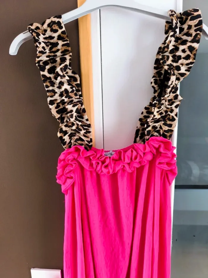 Robe longue rose fushia à bretelles léopard TU 36 à 46 - photo numéro 2