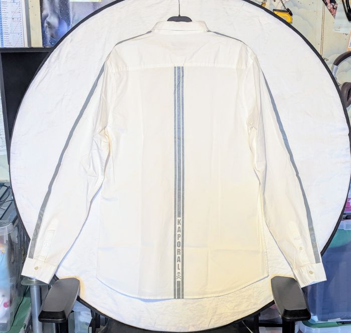 Chemise Kaporal Blanche Lignes Grises Manches Triple Lignes Arrière Vêtement Tendance Mode Hommes - photo numéro 7