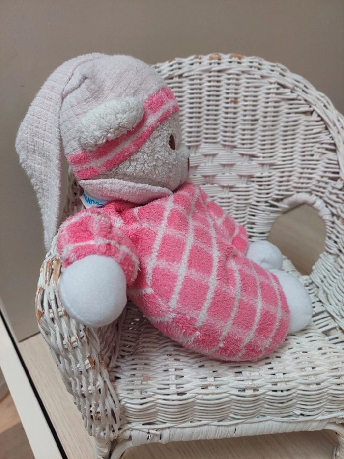 Nounours - peluche doudou ours rose à carreaux - photo numéro 2
