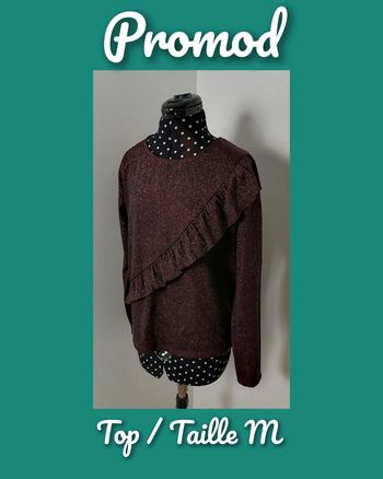 Top Bordeaux brillant volant Taille M Promod