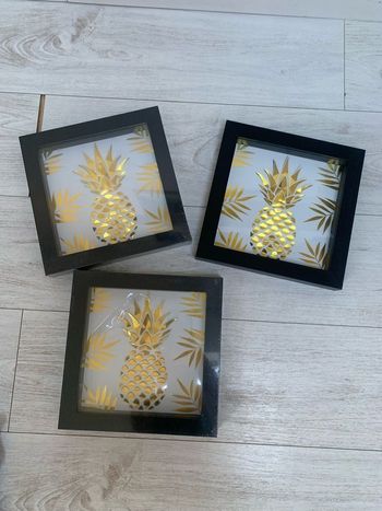 Lots de 3 cadres motifs Ananas dorés