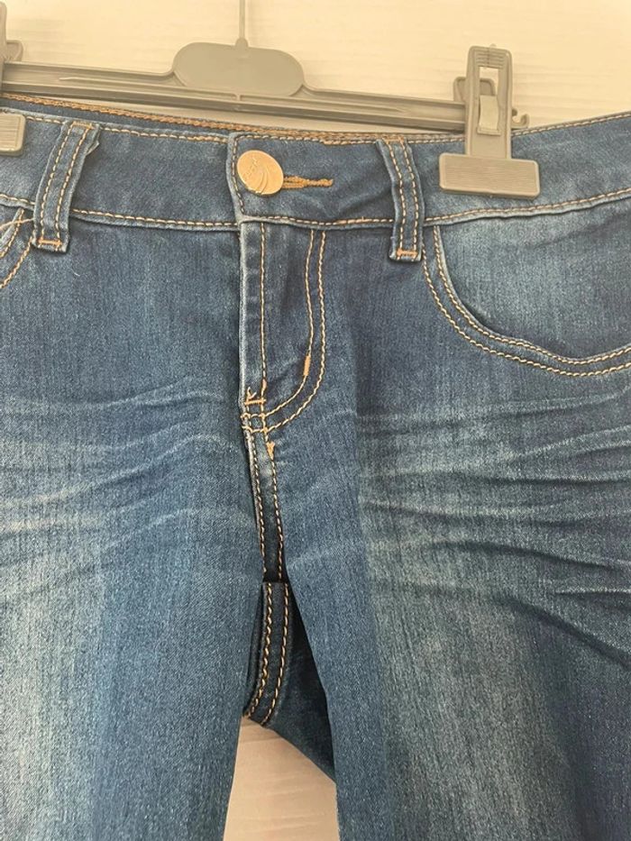 Pantacourt bermuda short long en simili jean bleu foncé avec poches - photo numéro 3