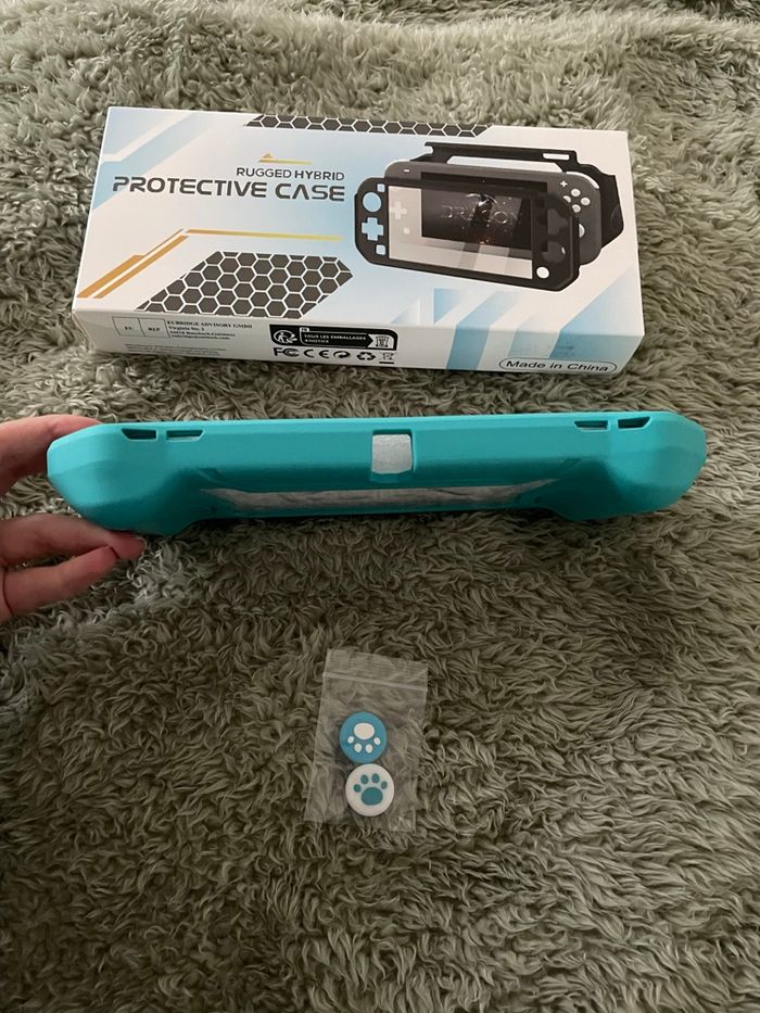 Coque pour Switch Lite bleu turquoise avec protège joysticks - photo numéro 3