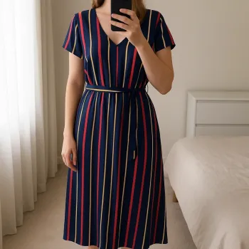 Robe longue rayée bleue marine - La Halle - Taille 34