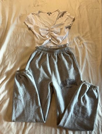 Tenue fille ado jogging gris et haut court blanc Jennyfer T.S BE 👟