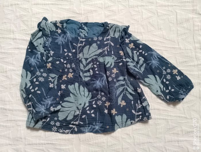 Petit béguin blouse gase de coton 9 mois