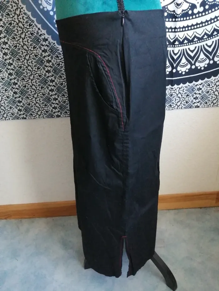 Jupe vintage noire fausse fente à l'avant avec fermeture et poches / jcl / (XL) - photo numéro 4