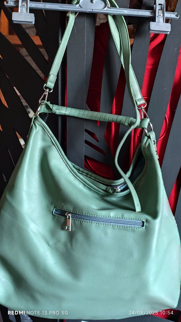 Sac à main vert et beige - photo numéro 6