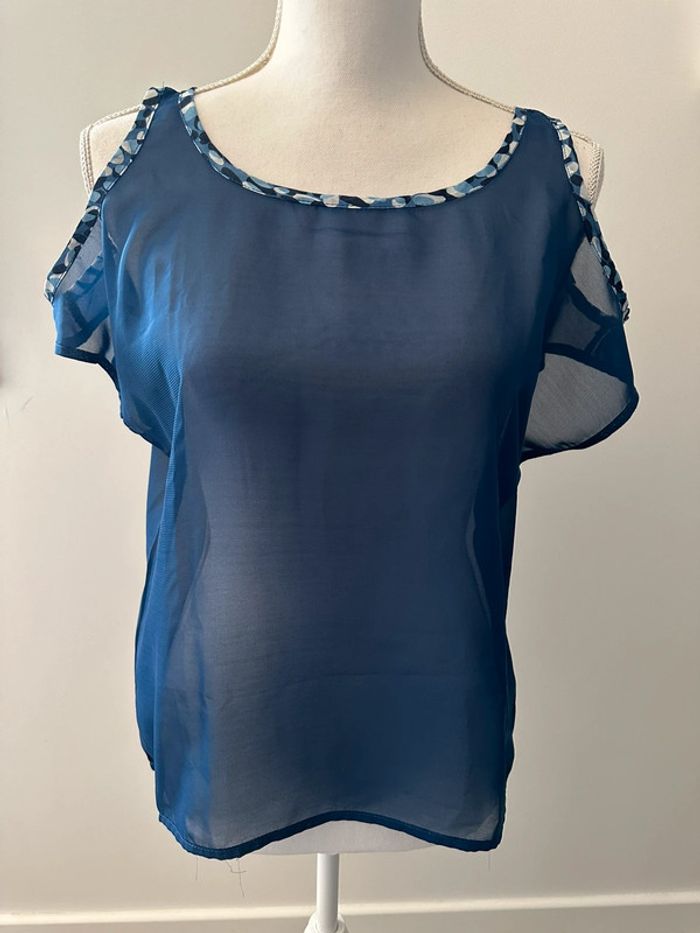 Blouse transparente bariolée ajourée bleue T38 M - photo numéro 2