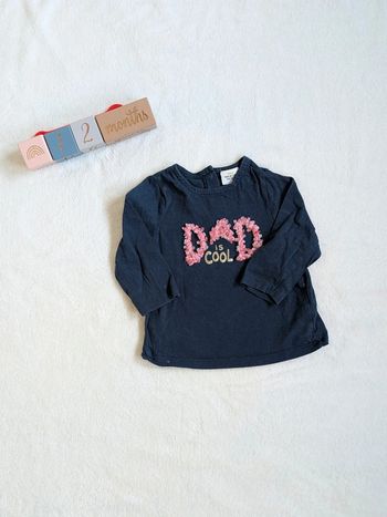 T-shirt manches longues bleu marine avec inscription "Dad is Cool" Tape à l'Oeil _ Taille 12 mois