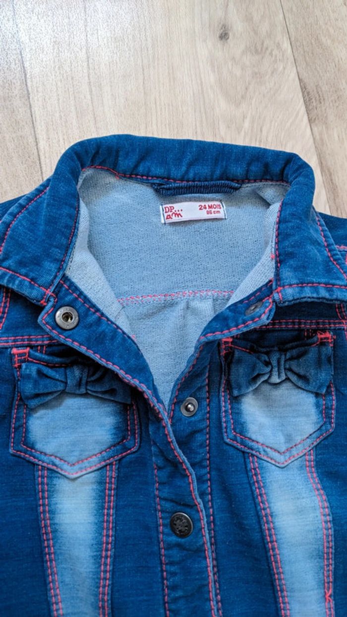 Petite veste stretch blue denim et rose DPAM 24 mois - photo numéro 5