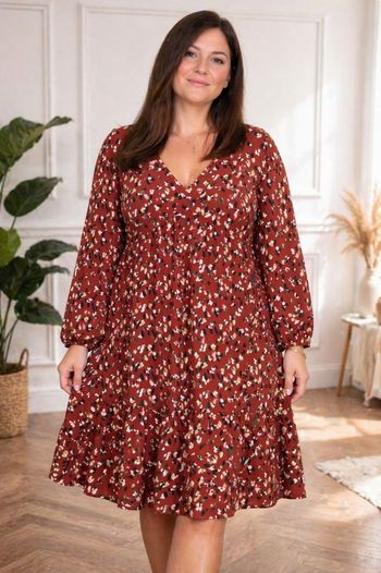 Robe manches longues léopard abstrait couleur terre cuite et multicolore Femme taille 54 marque Les Militantes 💍 