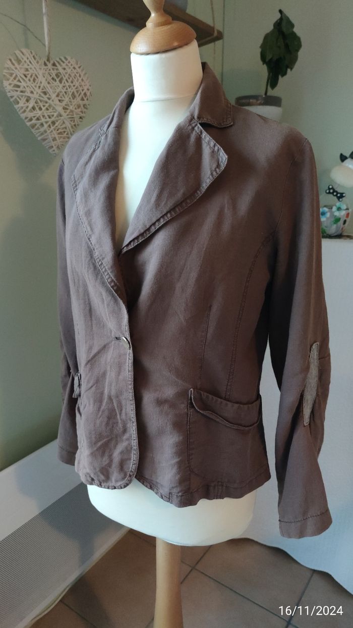 Blazer marron en lin et coton T38 - photo numéro 4