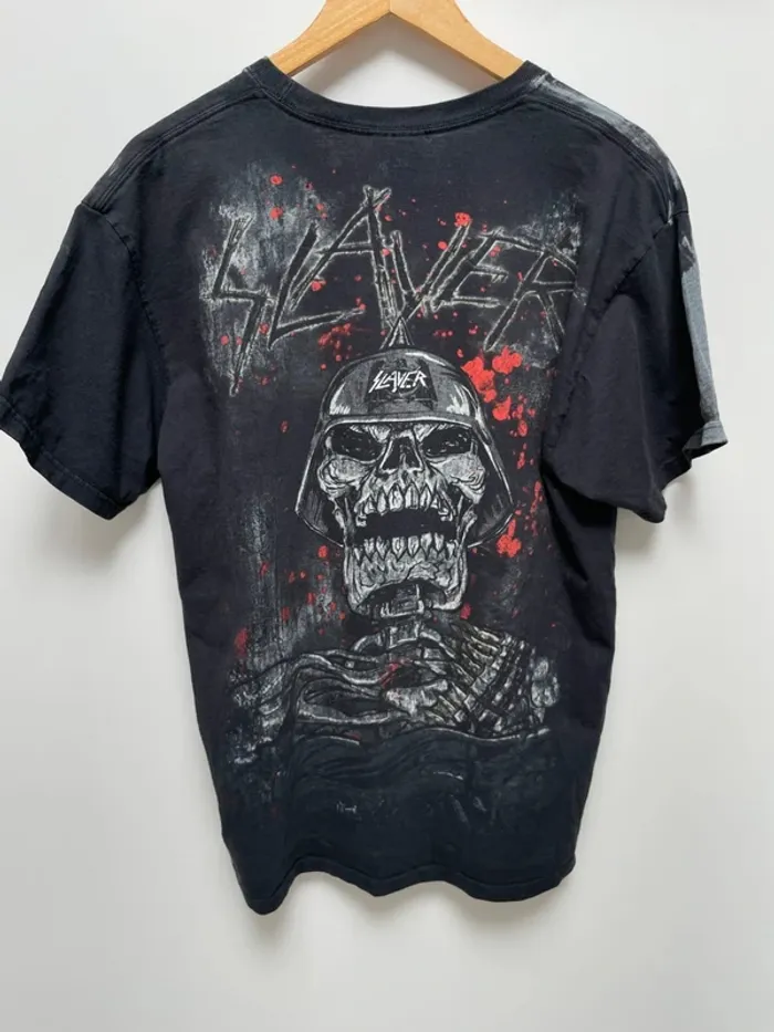 Rare Slayer Metal Rock band T Shirt Mens Large Skelton Skull Gun Vintage Y2K Double Sided - photo numéro 9