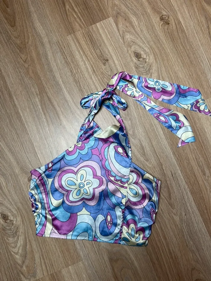 top à fleurs vintage satiné