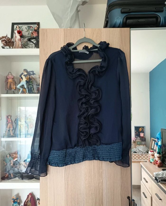 Blouse bleu marine à volant neuve Vanilla - Taille M 38