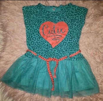 Robe d'été bi matiere a volant vert  émeraude bébé fille 12 mois