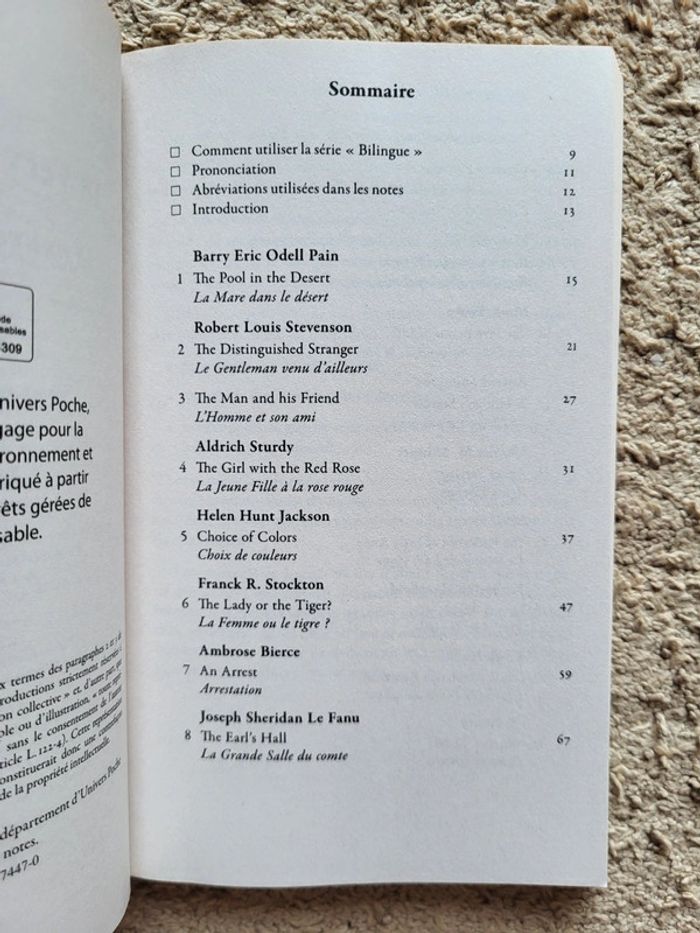 Livre bilingue Français / anglais 18 très courtes nouvelles anglaises et américaines - photo numéro 5