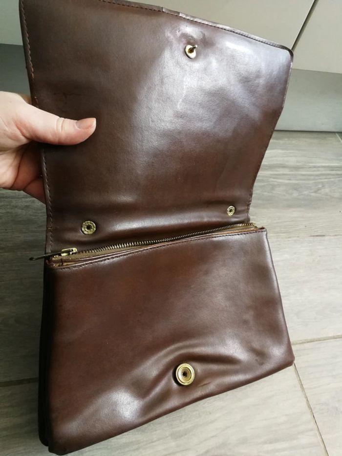 Sac à main vintage en cuir marron beige - photo numéro 9