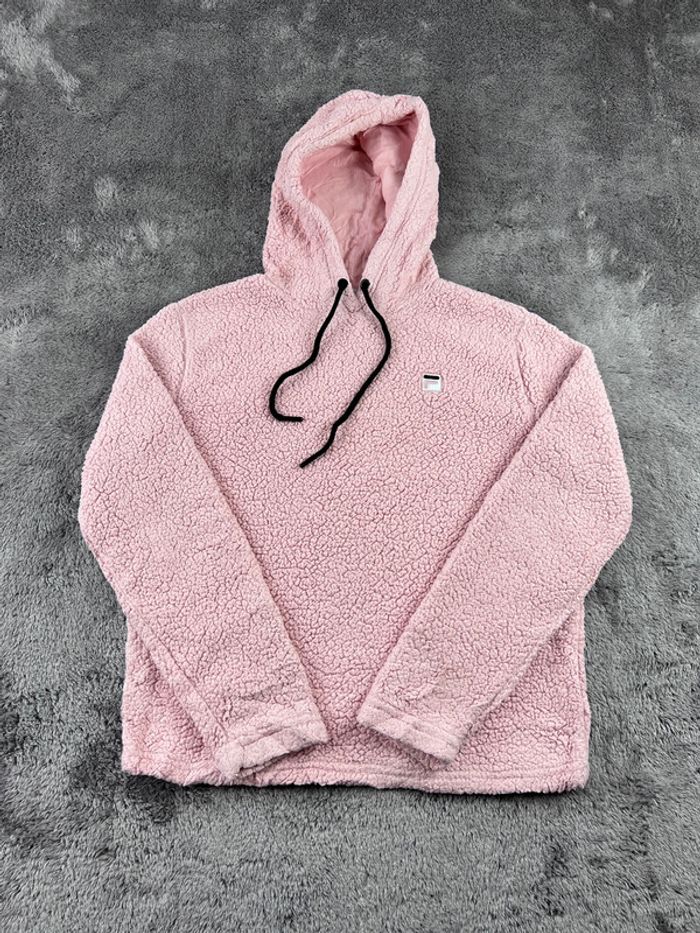 Pull polaire à capuche Fila avec logo brodé rose orangé taille S – Femme streetwear
