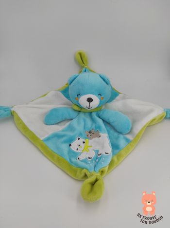 Doudou plat Ours Bleu Vert Mots d'Enfants