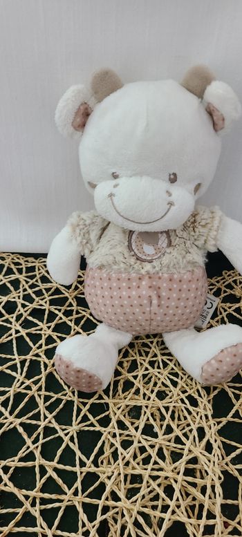 Doudou vache beige écru gris pois MOTS D'ENFANTS