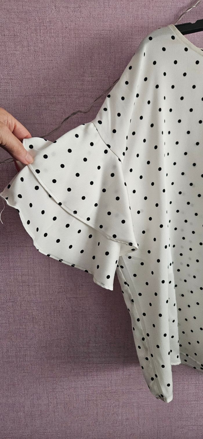 Blouse volant pois satin - photo numéro 2