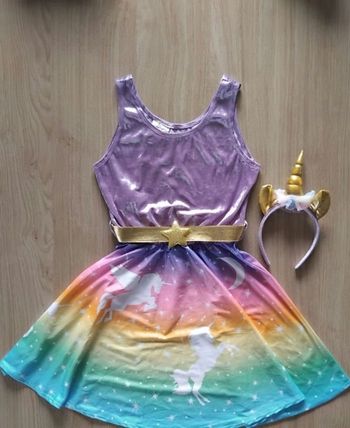 Déguisement Princesse Robe Licorne + Ceinture + Serre-tête 9 - 10 ans Fille Carnaval 🦄