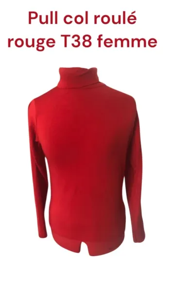 Pull col roulé rouge T38 femme 👚