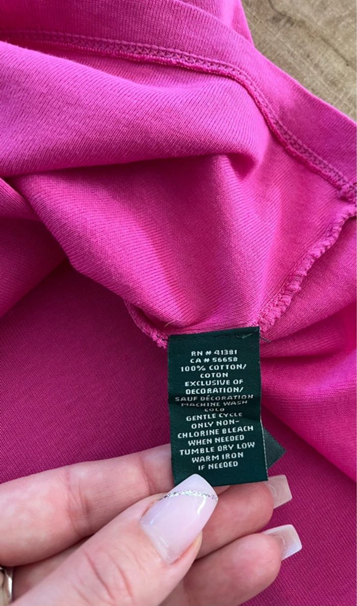 T.shirt manches courtes col V fuschia Lauren Ralph Lauren (logo brodé), femme, taille L - photo numéro 8