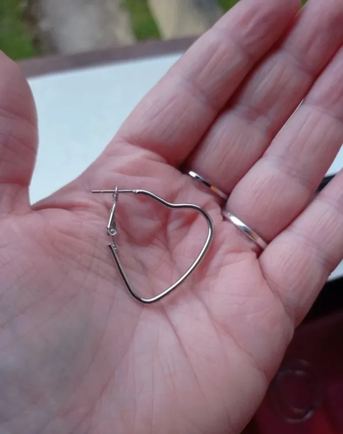 Boucles d'oreilles en acier inoxydable argenté coeur - photo numéro 2